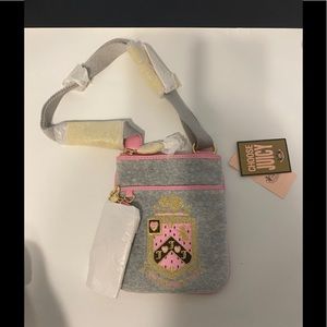 Juicy Couture Gray and Pink Velour Crossbody Bag